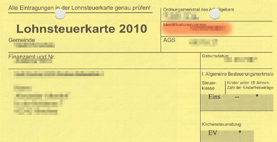 Identifikationsnummer auf Lohnsteuerkarte